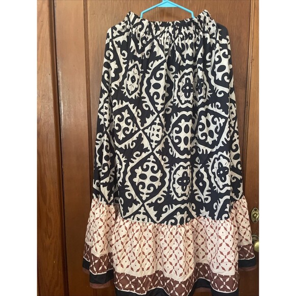 Unbranded Dresses & Skirts - Boho Gypsy Maxi Skirt Sz L Black Multi Geometric Tribal Straight Stretch